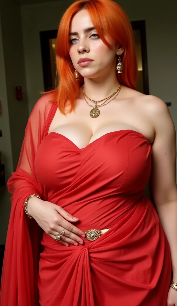 A Professional Full Body Photo, of a beautiful young woman, sparkling fabric, incrusted with jewels, standing indoors, Caucasian, toned physique, strawberry red hair, perfect face, seductive look, small breasts, neutral expression, Large ass, pretty hands, undressing and taking off her wiffs, visible breasts, visible legs, barely wearing any clothing, (almost naked),
<lora:westernIndoFusion_v10:1>