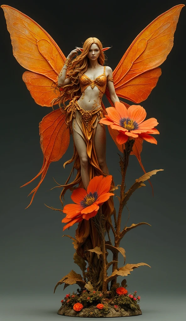 whimsical miniature figure composed of delicately arranged autumn leaves, poised in a carefree dance on the rim of a weathered, moss-covered terracotta pot, set against a lush, vibrant forest backdrop, where dappled sunlight filters through the canopy above, casting intricate shadows. The overall aesthetic is ethereal, with warm, earthy tones of sienna, umber, and olive green, infused with hints of emerald and golden light, evoking a sense of wonder and enchantment, as if plucked from a fantastical realm