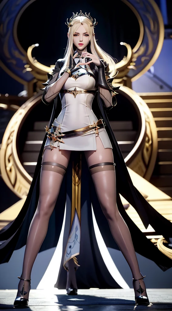 Realistic, 1girl, white hair, purple eyes, glowing eyes, cut top, skirt, parted lips, blush, night, flowers, sun, sunlight, female officer, transparent intimate clothes, black curly hair, pink high heels, crystal shoes, bags, large breasts, downboob, mesh clothes