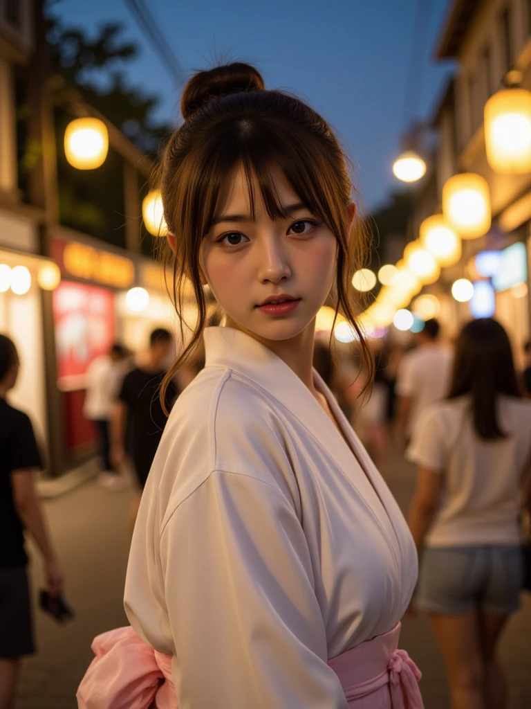 A city pop scenario. A sexy japanese woman in 1985 Tokyo, using fancy clothes . A 1980 scenario in tokio. Analog video filter. Night Tokio, neon lights
