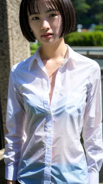(Best Quality, 8k, 32k, Masterpiece, UHD: 1.2), Cute Japan Woman Pictures, Short Hair, Big, Tight Suit, Work Figure, Tight Clothes, Raw Feet, Tokyo Background, Sexy, Tight, Slim Body, Dynamite Breasts