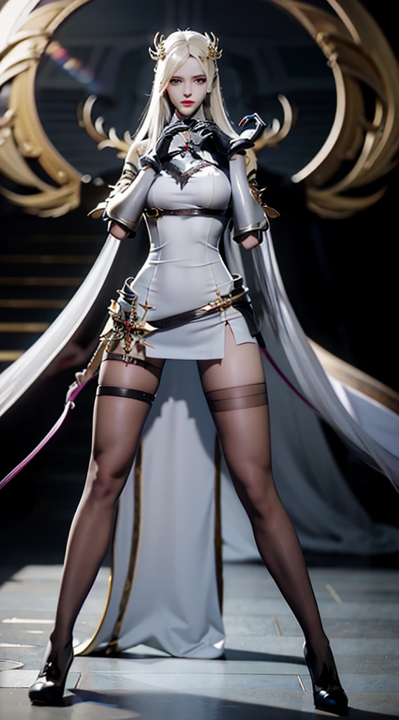 (((white background))), best quality, solo, 1 woman,(((full body))),high heel boots,black knight,bangs,looking at viewer,short hair,brown hair,pretty woman,standing,masterpiece, intricate details, tonemapping, sharp focus, hyper detailed, trending on Artstation,
