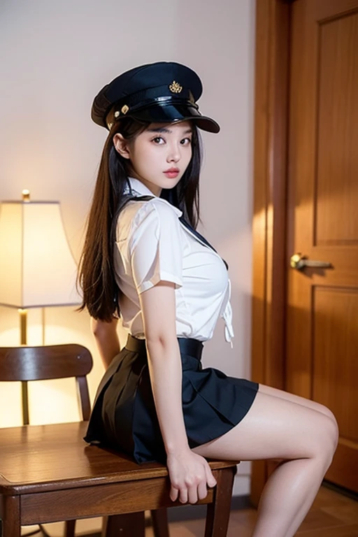 Beauty Indonesian woman in student uniform, beauty big breast, show pubic hairs, vivid colors, bokeh