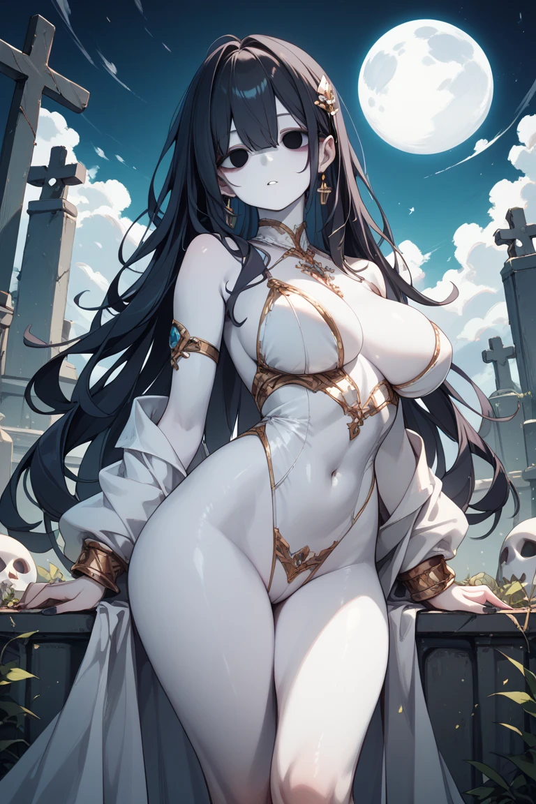 Alone ghost, Female, fantasy race, large breasts, chain bikini, long hair, chain, ghost
