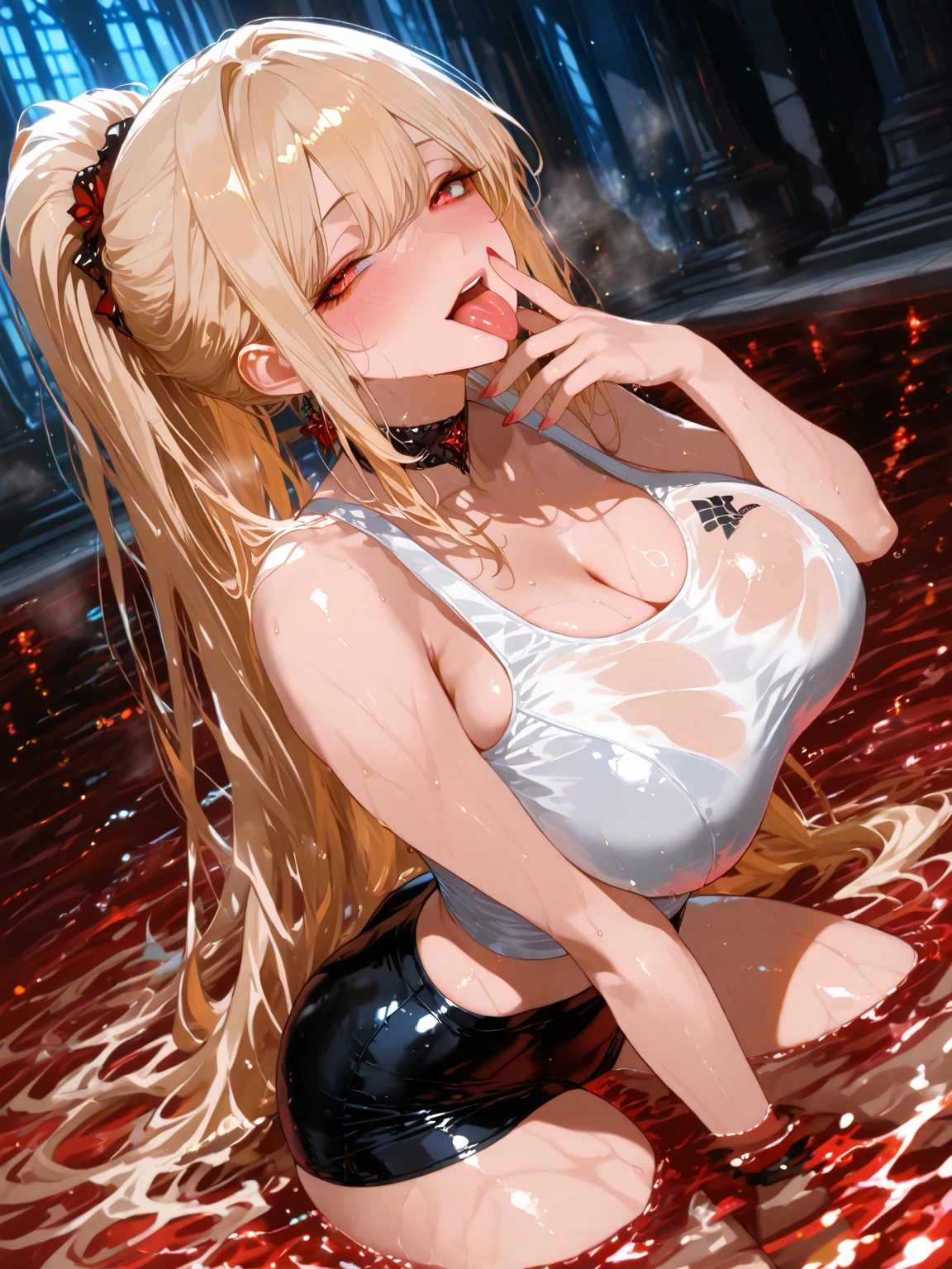 Top quality, super detailed anime super detail, masterpiece, anatomically correct, thin hands, (horse girl: 1.6), horse ears, horsetail, red tide, sexual arousal, (rutting: 1.5), big, thighs, (sweating: 1.4), stuffiness, ahegao, trogao, long gloves up to the elbows, white gloves, realistic moist skin, (drenched body: 1.3), eyes of detail, erotic, , armpits, bedroom, lit, see-through, (breastfeeding: 1.6), (white underwear only: 1.6), deformity, crotch stripes, visible through lingerie, climax, masturbation