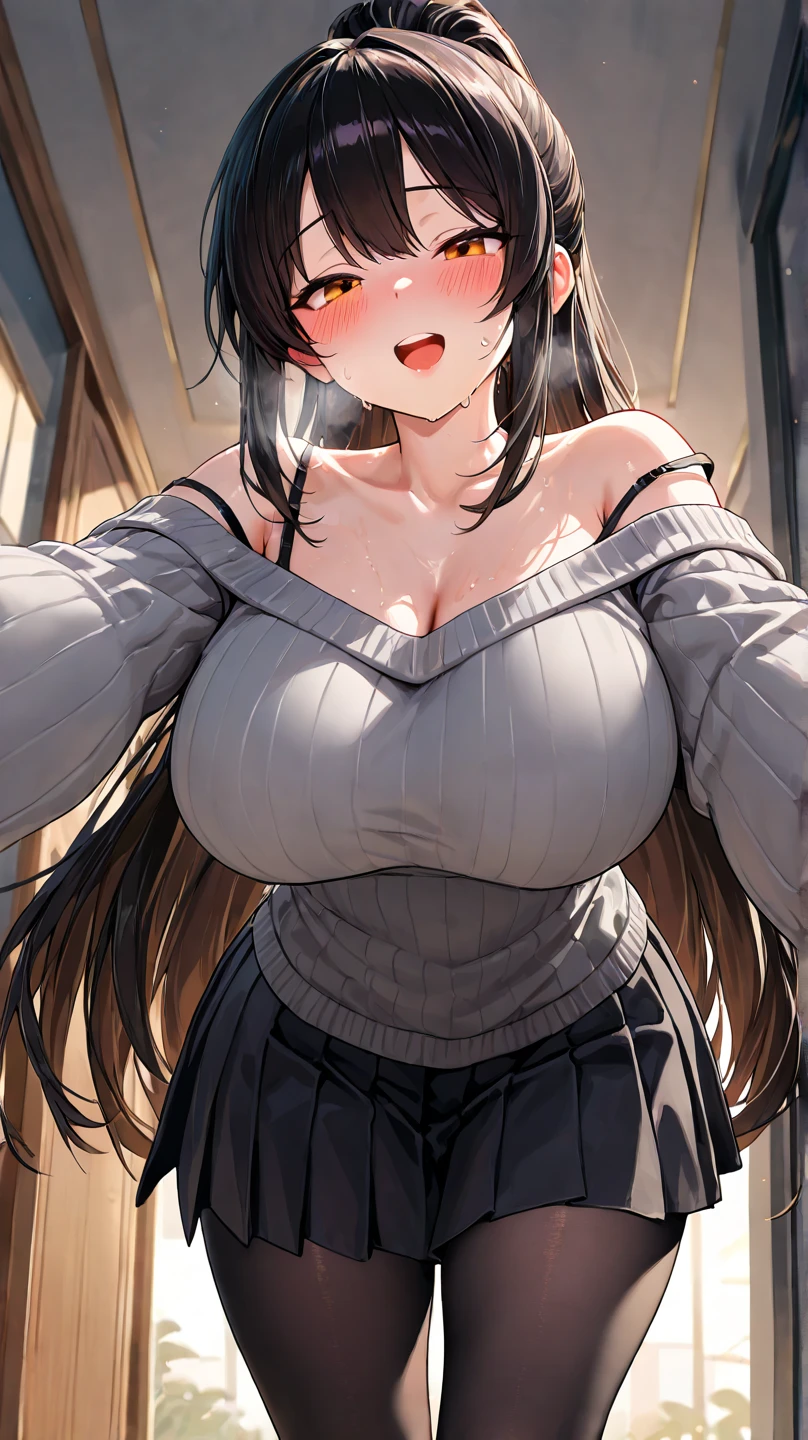 (((masterpiece))), (((High resolution)))、(((8K quality)))、(((perfect face)))、(((Korean idol)))、20 years old、(skirt), (off shoulder sweater), (tights), look at the camera, ((top quality eyes)), (detailed face), (detailed texture), (big tits), (plump thighs)
