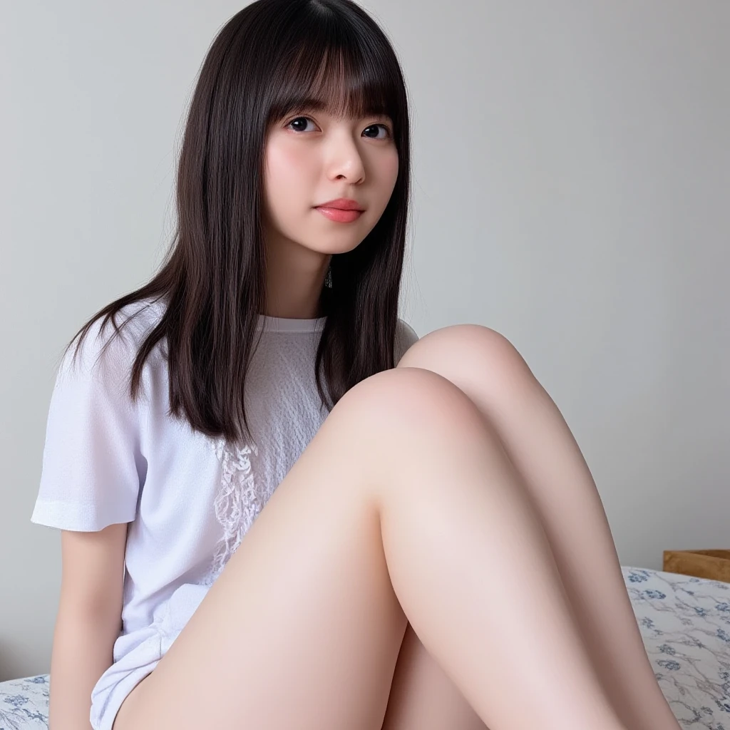 nsfw,(1boy and 1girl are having sex:1.5),nsfw,(missionary position, spread legs, legs up:1.5),round face、Young face、Idol face、Beautiful Face、Realistic eyes、Round eyes、(Realistic Skin)、Beautiful skin nomake、Thin pubic hair、(masterpiece:1.3), (8k, Photorealistic, RAW Photos, Best image quality: 1.4), Japanese,,(Slender:1.5)、Light freckles、Thin legs、Thin Pod、(A large amount of liquid flows out from the groin:1.3)、(vulgarity1.8),(saliva:1.2),(no panties:1.3),