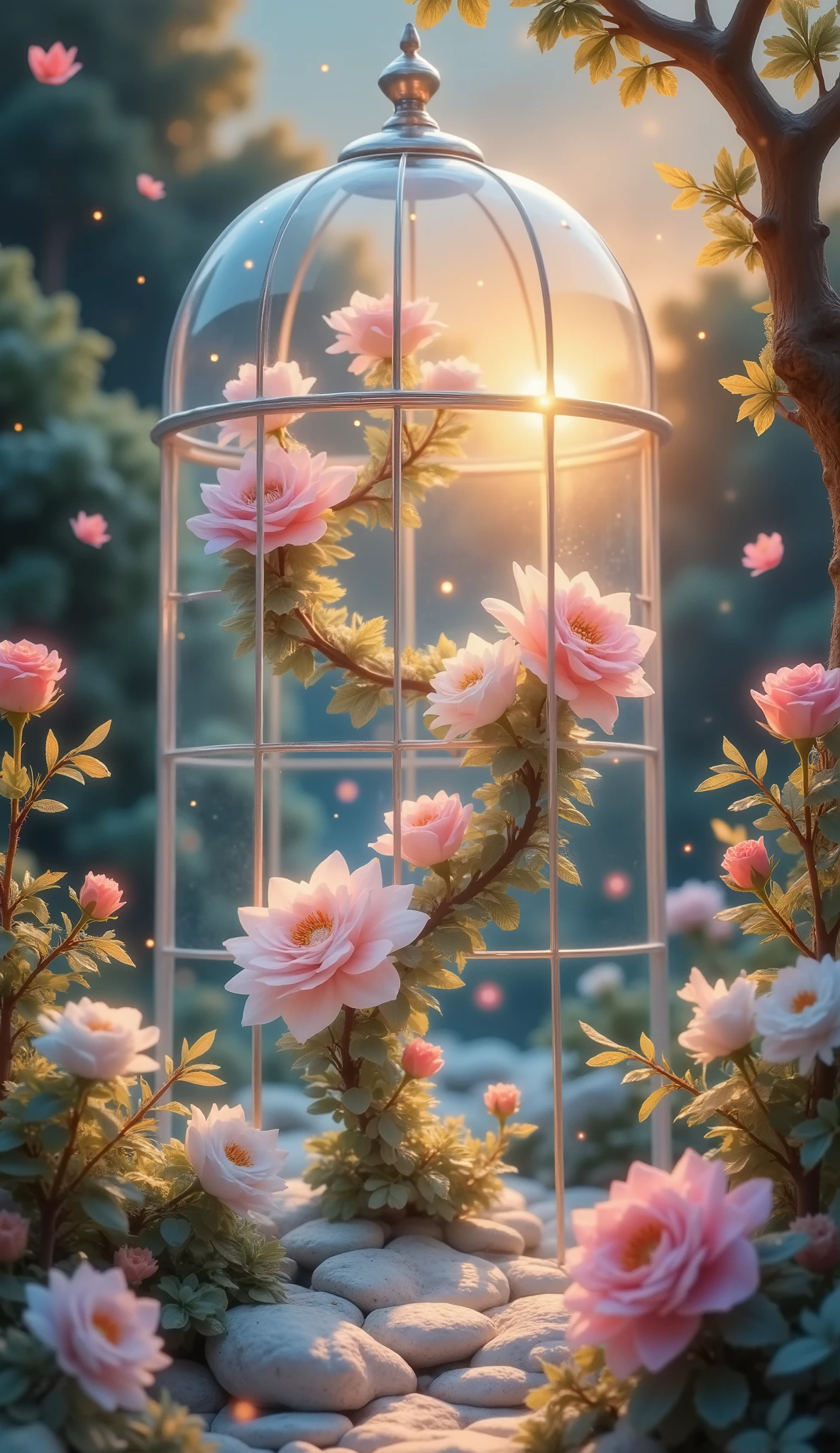 sunset,White and pink roses ,glass house,vintage
