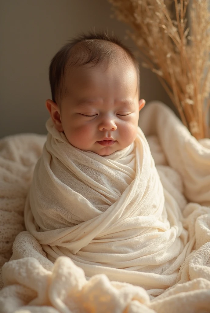 Very HyperRealistic, image of a 3 days old indian new born baby in a typical indian house taken from a phone, top angle on a bed
