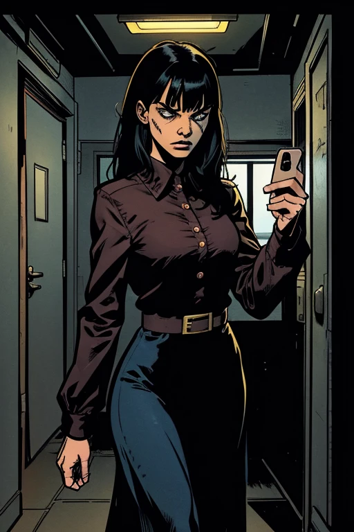 score_9, score_8_up, score_7_up, score_6_up, score_5_up, score_4_up, source_western, source_cartoon, 1girl, <lora:TheFemale:0.85> small breasts, black eyes, black hair, long hair, long coat, fishnets, tights, dress, black footwear, full body, side view,
light blue background, simple background,