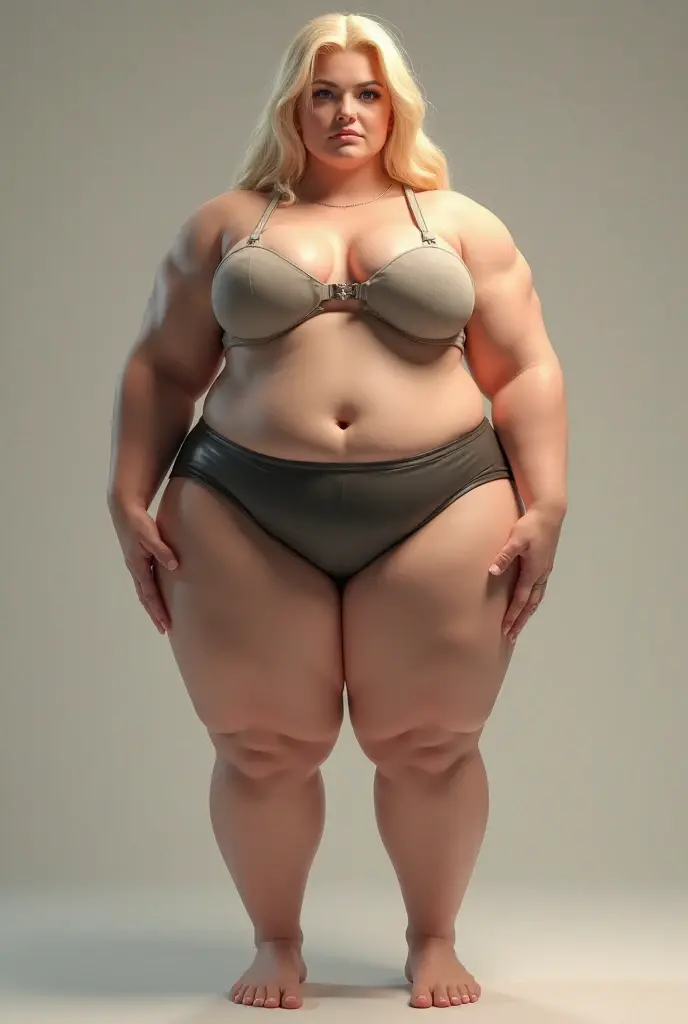 ((naked)),((Saggy huge)),((Heavy body)),((Wide Hips)),((Thick body)),((Big Belly)),((White woman)),((Blonde Hair)),((blue eyes)),((Full body portrait))、((1 female)),stand on tiptoe、White blank background、Stand facing forward、naked feet、Full body portrait、Stand with your feet apart、Model pose、Full body portrait