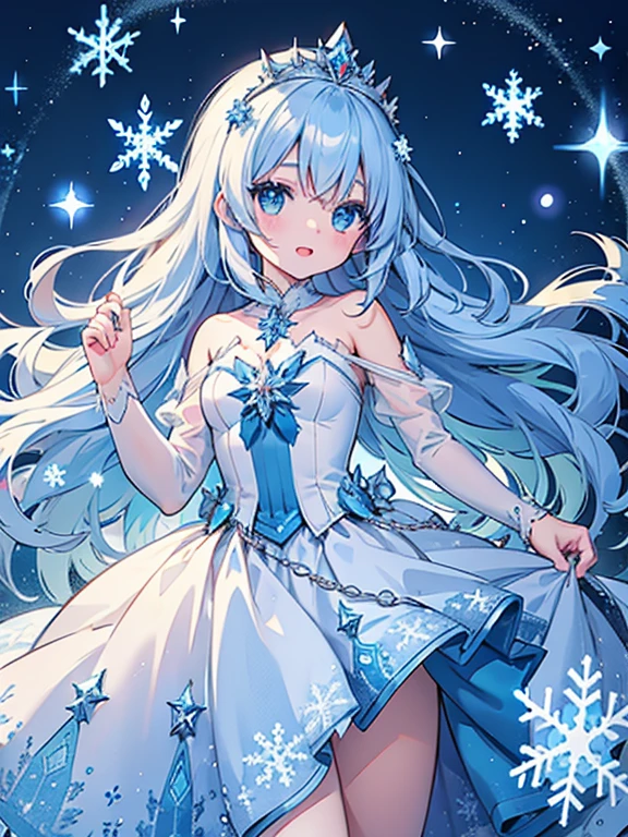 original, (masterpiece), (illustration:1.2), (extremely fine and beautiful), (perfect details), (unity CG 8K wallpaper:1.05), (ray tracing), (beautiful and clear background:1.25), (depth of field:0.6),(light),{bloom},
((magic array)),(Ice crystal:1.582),(fog:1.12),(snowflakes:1.53),(crushed ice),(broken glass:1.24),(broken screen),{sword}
1girl,age:9,(loli:1.62),(girl:0.42),solo,{{light blush}},{frown}
{beautiful white hair},long hair,{floating hair},(blue eyes),{{bright_eyes}},gradient_eyes,zoom in on eyes,aqua eyes,
(beautiful |blue:0.2|white:1.6),frills,(white leg belt),ring,(delicate coat|white:1.3|blue:0.42)