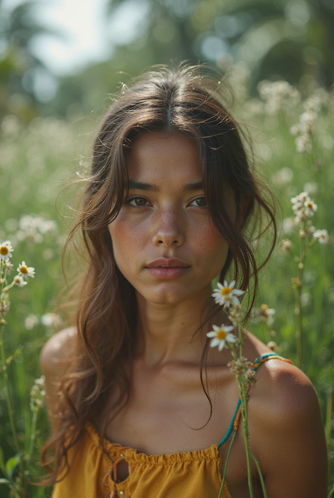 "An artistic black and white photograph of a young woman sitting in a field of wildflowers. Focuses mainly on his hands, that rest gently on your lap, with fingers slightly apart and palms visible. Pay special attention to capturing the detail and texture of their hands, revealing skin lines, nails and joints in a clear and natural way.

The lighting is soft and enveloping, creating delicate shadows that accentuate the shape and structure of your fingers. While the hands are the center of attention, also includes a general view of his figure, showing your face in a discreet and subtly focused way.

Focus on representing the model's face with the same precision and realism as the hands. Captures the softness and luminosity of your skin, the  features and the serene and contemplative expression in his gaze. Achieves a balance between the detail of the hands and the clarity of the face, so that both elements complement each other and create a harmonious and evocative image.

Use all the techniques and resources at your disposal to ensure that both the model's hands and face are rendered convincingly and naturally.."

It's prompt, I have emphasized the importance of achieving a balance between the level of detail in the hands and the representation of the model's face. I hope this structure helps you obtain better results in generating the final image.