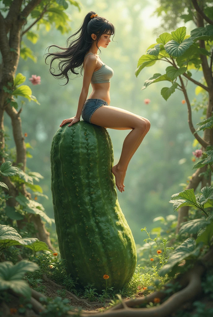 A woman Wearing sportswear nike tank tops and shoes, entangled in leafy vines on a Hillside cliff, rock, covered in moss, entangled in roots of vines, roots of leaves covered, beautiful woman, big breasts, legs open showing pussy, big root fucking her pussy, mossy tree roots piercing her pussy, sensual body, big breasts, short wavy hair, beautiful Asian woman, jav idol actress, tied up with tree roots, misty Hillside cliff background, very realistic, very realistic,