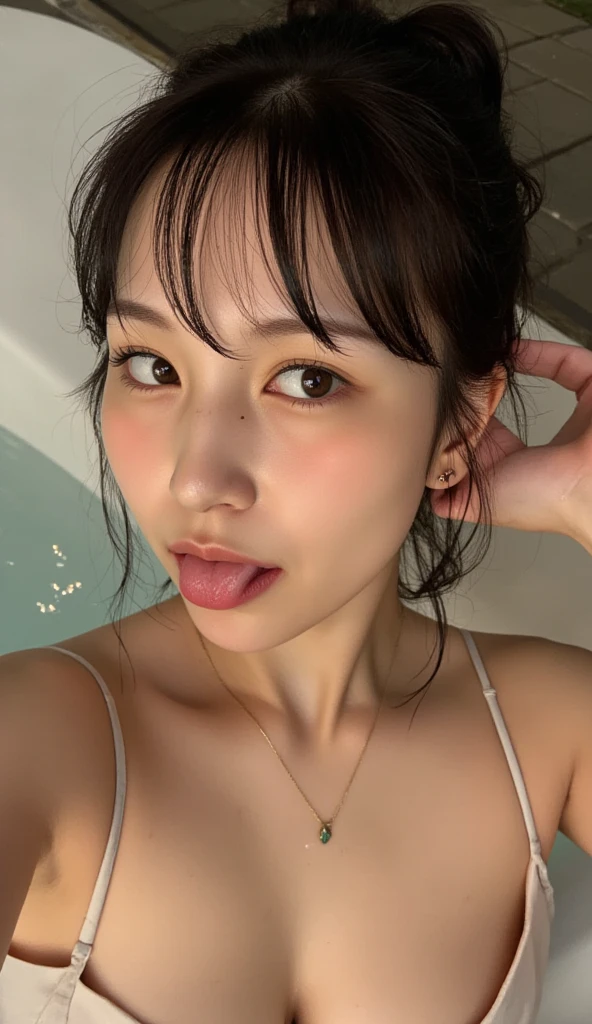 ผู้หญิงหล่อbeautiful, ((Highest quality)), 8K, Masterpiece:1.Retie woman, 1 woman, big breasts:1.3, Revealing the nipples clearly, Slender figure:1.1, short red hair, (shower, wet body, Wet clothes:1.1), The face is very detailed., cheek, detailed lips, Detailed eyes, Double eyelids, Detailed eyesมาก, detailed face, small face, beautiful, sexy figure, ((full body)), ((Turn your head to look at the audience.)), show a seductive facial expression, Fascinating 