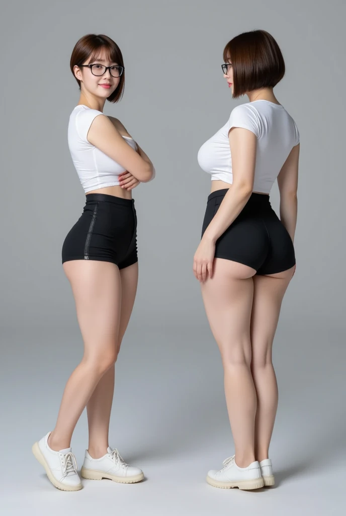 8k、RAW Photos、High resolution.(Full body photo from face to ankles)、(Perfect Anatomy)、Back view、Turning pose、1 female 14 years old、Detailed skin、Glowing Skin、Baby Face、Beautiful Eyes、Small face、smile、Black Hair、School corridor、Beautiful ass