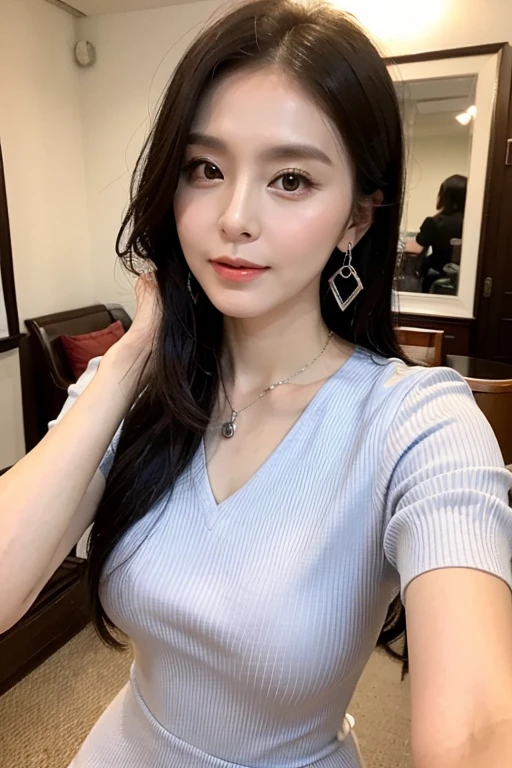 ,(tareme:1.3),,kind eyes,huge breasts,(beautiful japanese woman),pointy nose,straight hair,look at viewer,off-the -shoulder,blouse,shiny skin,cleavage,fellatio gesture,sitting on sofa at cafe,21 years old,tender smile,(no make-up:1.3)