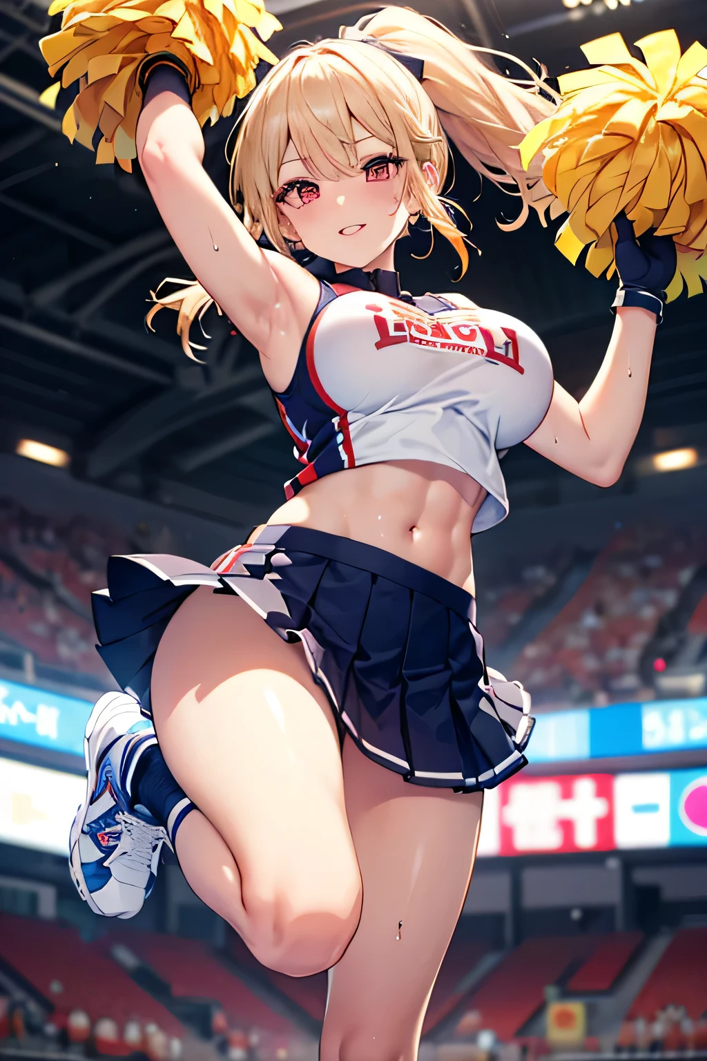 Browsing Caution,(((Perfect ???????, Anatomically correct, Very detailedな肌))), 1 girl, Japanese, high School girl, Shiny skin, Observe the audience, ((Back view, From below)), Beautiful Hair, Beautiful Face, Beautiful details, (short hair:1.1, Bobcut:1.2), Dark blonde hair:1, blue eyes, Baby Face, Mole under the eye, Beautiful clavicle, Beautiful body, Beautiful breasts, Big Breasts:0.5, Beautiful thighs, Beautiful feet, Camel Toe, (((Blue Sleeveless Cheerleader:1.2))), ((Thigh-high boots)), Removable sleeve, Captivating thighs, ((Embarrassing, Scared, sad, tears, cry, Half-open mouth)), Are standing, (((Leaning forward), Take off, Raise one leg, Torn clothes:1.2)), (Beautiful views), summer, School, locker room, 8k, highest quality, Masterpiece​:1.2, Very detailed), (Realistic), Beautiful illustrations, Natural light, whole body,