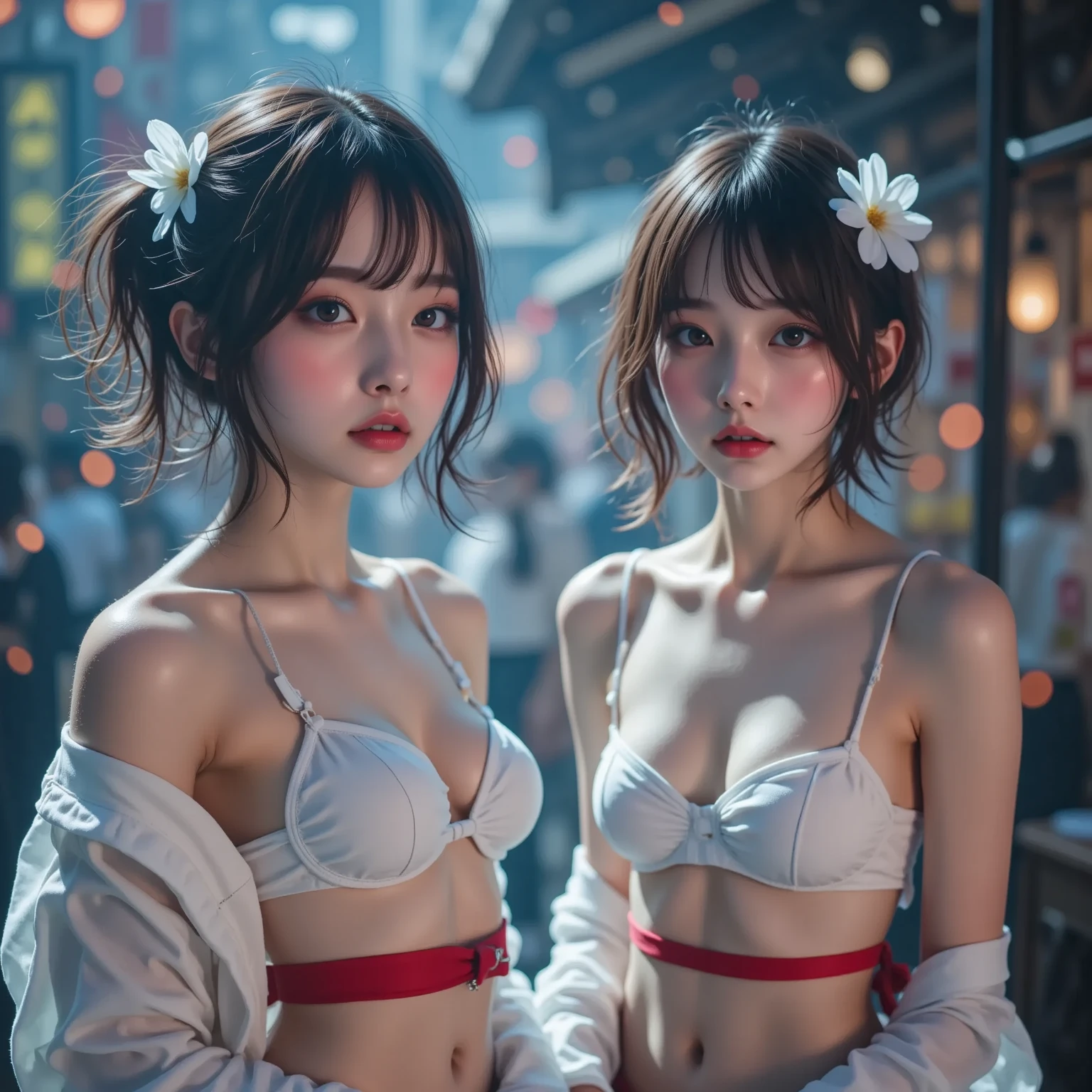 、、Swimming gym girl、(delicate illustration:1.4)、(​masterpiece:1.0)、(top-quality:1.4)、(超A high resolution:1.2)、(Photorealsitic:1.4)、(8K、Raw photography:1.2)、(softfocus:1.4)、(18year old:1.3)、(foco nítido:1.4)、(Renaissance art:1.4)、detailed beautiful faces、fullnude:2、wetting hair、wetted skin:1.8、There is a red heart-shaped body paint、NSFWSTILLSHOW、neons、
