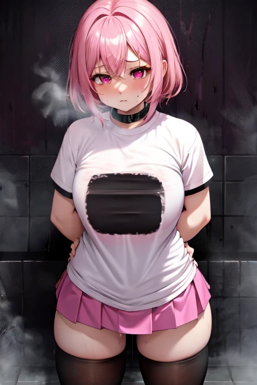 masterpiece, best quality, highres,
perfect ???????,
(solo, 1 girl),
front view,
bob hair, blunt bangs, straight hair, large breasts,
(pale skin:0.8),
bad mood, sweat,
standing,
white shirt, slim legs,
(low-rise jeans, pull down jeans, pink lace panties:1.3),
alley,
midnight