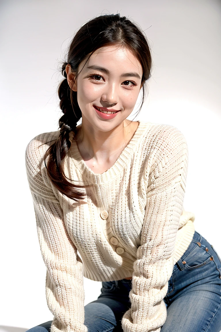 (8k, RAW photos,best quality, high resolution:1.1), (hyperrealistic:1.4),(realistic, photorealistic:1.3), soft light,big breasts,girl,realistic face,realistic body,realistic skin,absurdity,masterpiece,(cute:1.8),(big:1.2), detailed black eyes,innocent eyes,blusher,mini skirt,cinema light,film grain ,Jewelry,Earrings,((Medium Hair:1.1)),((Floating Hair Novafrog Style)),Cherry Colored Lips,Hair Ribbon,Hair Bow,Ponytail,Close Up,Look Viewer,Long Hair, Upper Body, Open Lips, Top Teeth, (Smiling Eyes:0.6), ((grinning:1.2)),Depth of Field, Blurry Background, Eye Focus, Bokeh,Young, 85mm Lens, F/ 1.4,Professional Lighting, Young,Portrait,Photon Mapping,Radiosity,Physically Based Rendering,Asian,Crouch,Panty Shot