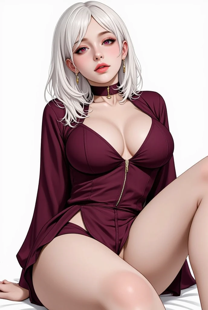 realistic, 1girl, white hair, purple eyes, glowing eyes, (elven:0.4), crop top, flapping plated miniskirt, (underboob:1.5), parted lips, blush, spread legs, night, night sky, shore, waves, medieval town, sky at night