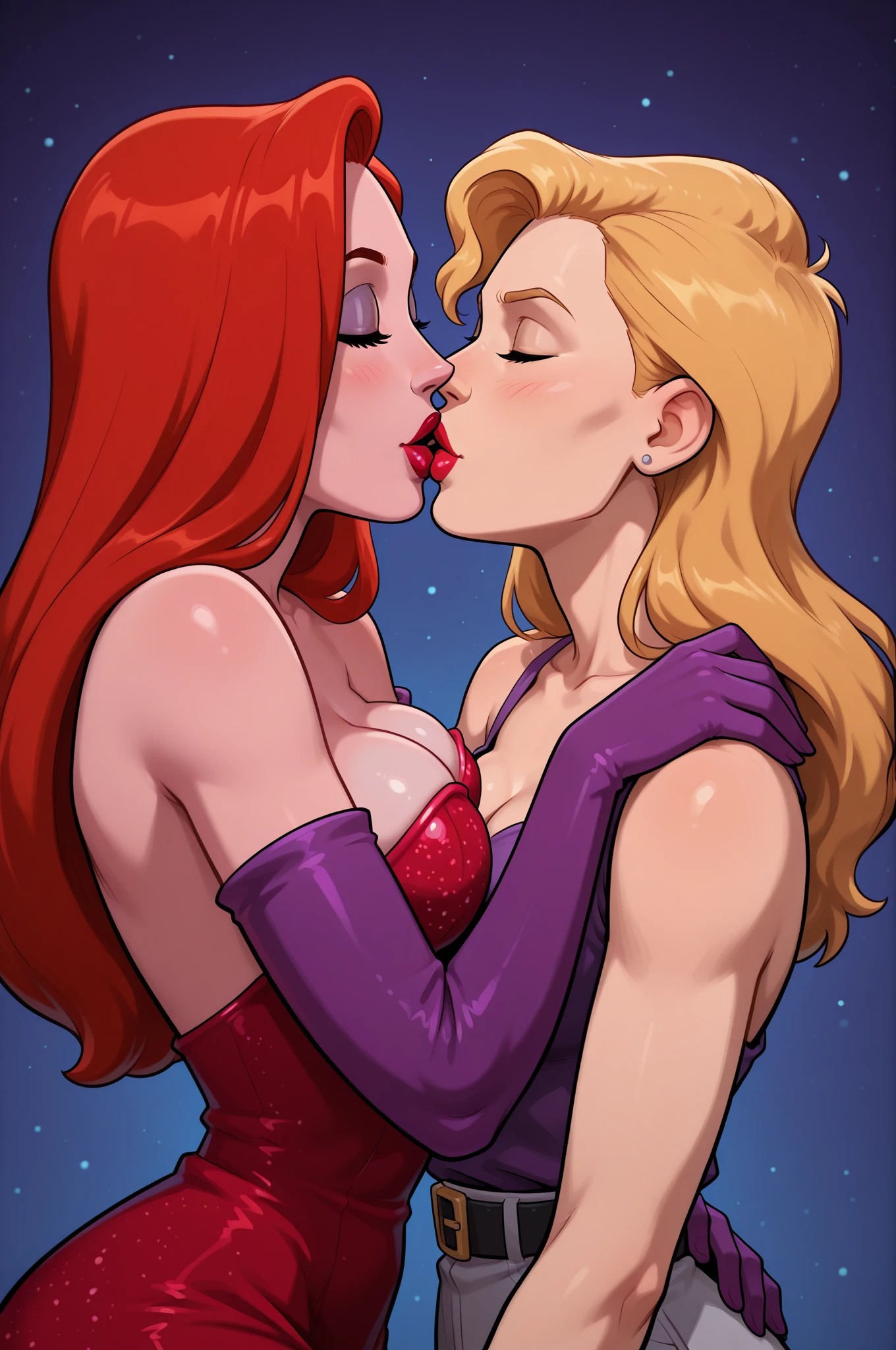 score_9, score_8_up, score_7_up, BREAK, <lora:balsamique-guy-PONYv1:1>, 2girls, kiss, yuri, completely nude, catwoman, poison ivy, green skin,