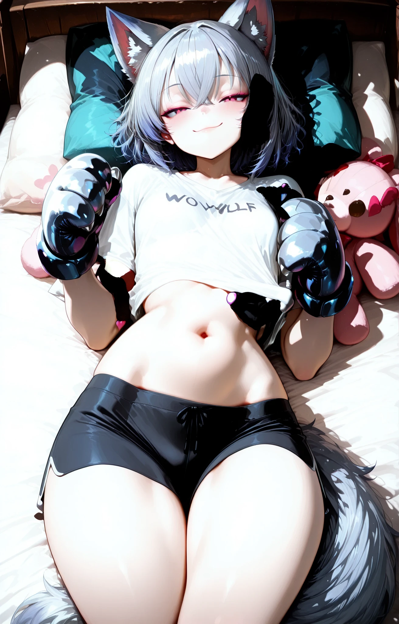 One person、(((Male Japanese skink wearing light blue revealing lace underwear)))、(middle aged)、Stubble、Fluffy body、Furry、masterpiece、Highest quality、Lace fabric bra、Lace knee-high socks, Lace garter belt、Fairy tale、ribbon、A plush toy wearing lace lingerie