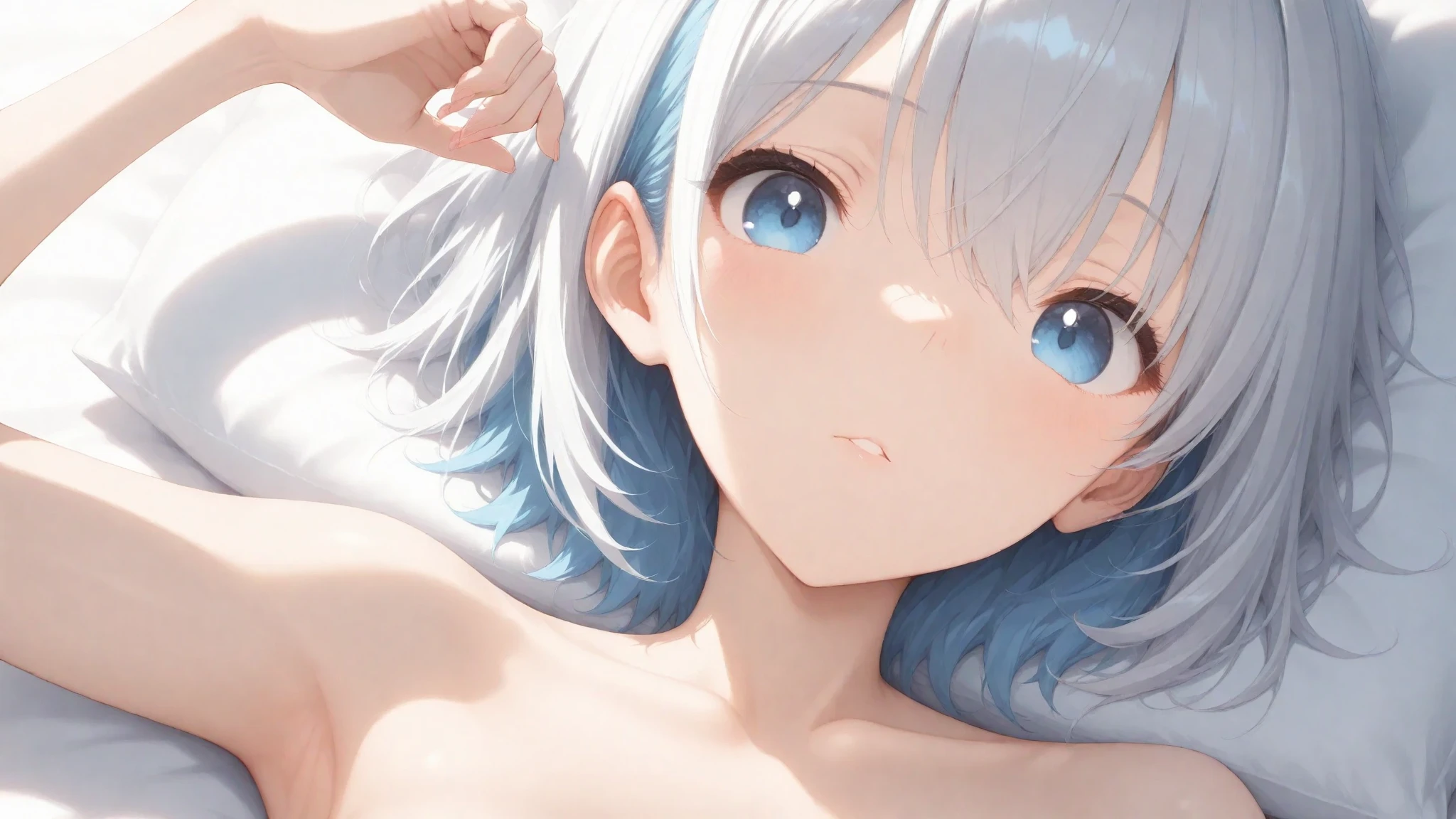 White-haired girl drawn in high resolution Japanese anime style、whole body、Completely naked women taking photos on a deserted beach, nude model,, Young and cute gravure idol, Posing together in Completely Naked, Russian and Japanese mix, sakimichan, Asian woman, Completely naked, that'that'that'that'that'that'that'that'that'that'that'that'that'that'that'that'that'that'It's hot with the shining sun, Japanese Model, Cute Core, sakimichan hdri, Young Gravure Idol, Chubby