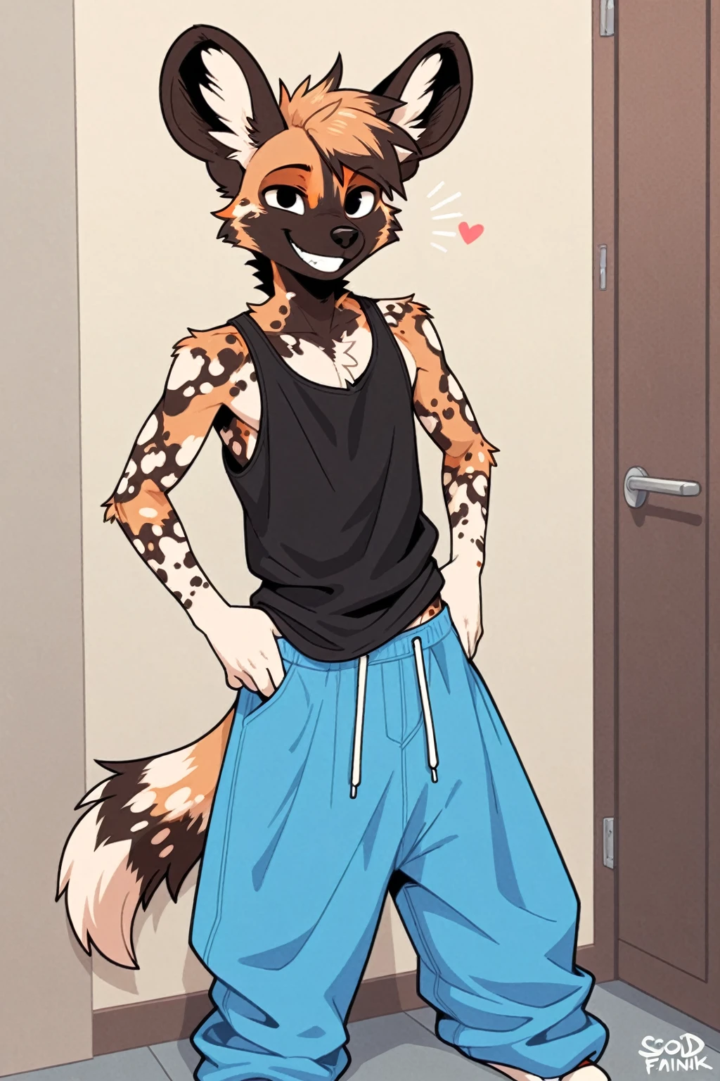shaggy,grey fur,ratz,adolable,Shota,denim pant,Q version,((of a shirtless)),Barefoot,Kids boy,Very shy