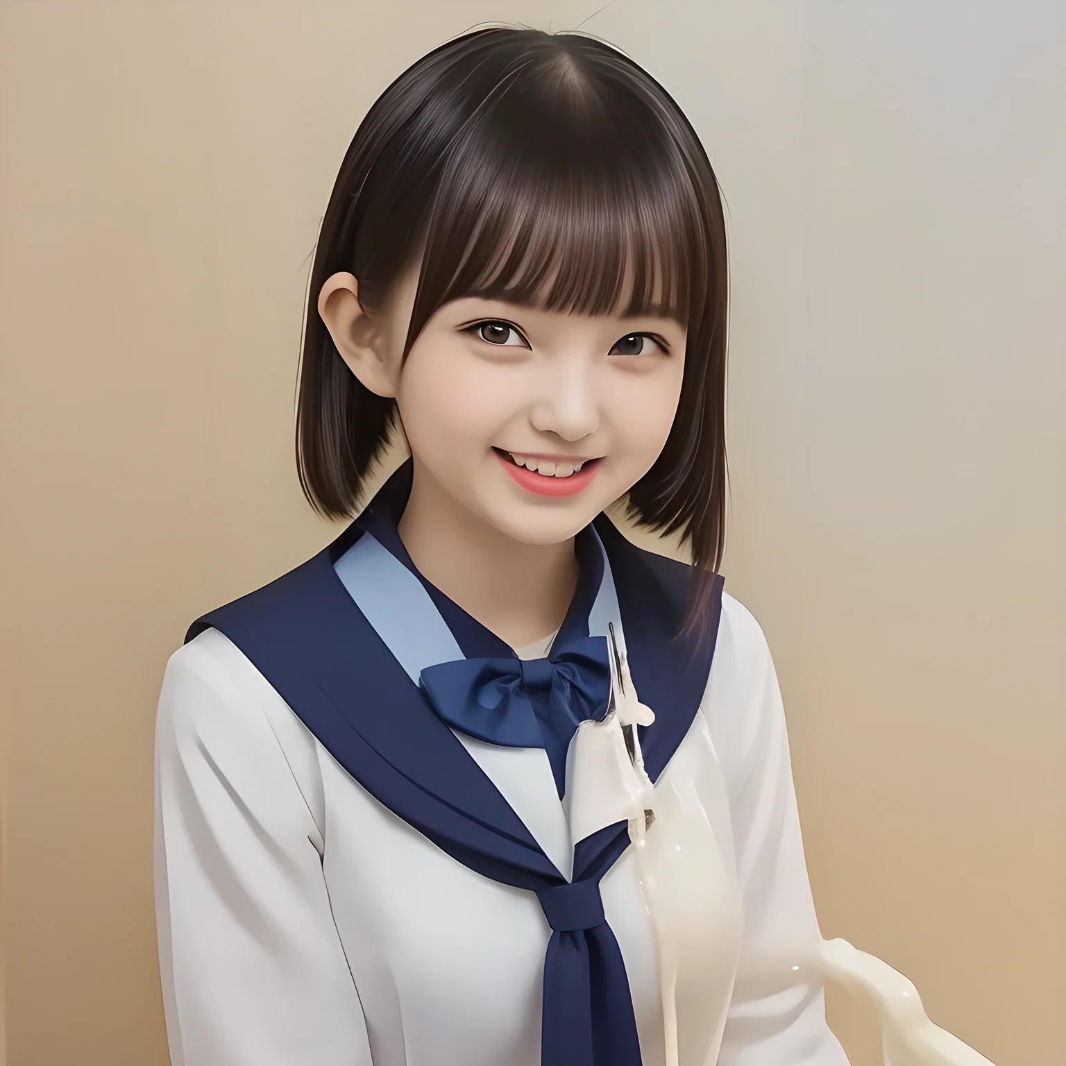 (highest quality, masterpiece, clearly detailed:1.5), highest quality, High resolution, 1080p, 8K, (Too beautiful ((purest)) ((sweetest and cutest)) ((beautiful girlish and Evolved with grace)), ((Too much beloved)) noble grown beautiful beautiful girl with detailed, Japanese, 155cm height, ((svelte silhouette)), Cloistered beauty, dreamy appearance, tasting the viewer, giving too much pleasure to my sensitive body's tip covered with beautiful hands and fingers, spoiling me by pleasure with detailed: 1.7), (laughing white face with unreal beauty, overflowing with translucence: 1.8), (Pristine navy colored school uniform, (Neatest (navy colored) sailor-style school uniform, navy sailor collar, shiny-blue ribbon, school navy pleats skirt with detailed): 1.8), (Too beautiful ((droopy brown prominent eyes)), ((droopy eyelid)), and neatness charm the viewer), (Giggling cohort background with many white lovely marks, clearly detailed foreground, with most beautifully detailed: 1.9), ((purity and neatness of pristine uniform is very impressing): 1.8), (focus on her beautiful (((tasting behavior))): 1.9), (Beautiful brown eyes), (black low twin-tail styled hair, bangs trimmed carefully, neat tight (low twin-tail) hair: 2.0), (her very fluttering high-tone voice tell me to give her everything like too sweet aphrodisiac trembles me: 1.4), (I can't stop discharging and draining my every white liquid content caused by her girly beauty and pleasure, she enjoys about it and improves it: 2.0), (dark background: 1.0), (The viewer is very funny and tastes sweet for her: 2.0)