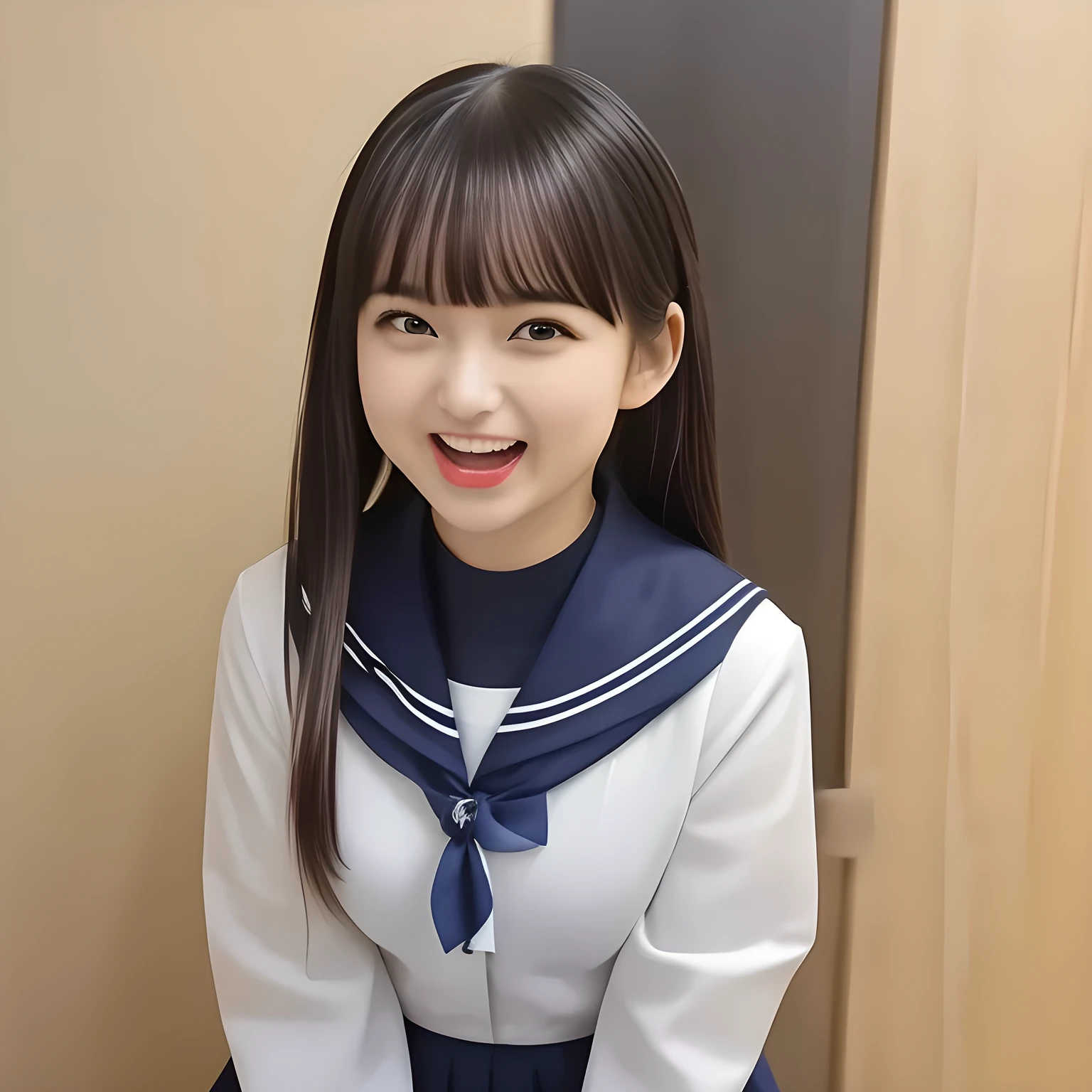 (highest quality, masterpiece, clearly detailed:1.5), highest quality, High resolution, 1080p, 8K, (Too beautiful ((purest)) ((sweetest and cutest)) ((beautiful girlish and Evolved with grace)), ((Too much beloved)) noble grown beautiful beautiful girl with detailed, Japanese, 155cm height, ((svelte silhouette)), Cloistered beauty, dreamy appearance, tasting the viewer, giving too much pleasure to my sensitive body's tip covered with beautiful hands and fingers, spoiling me by pleasure with detailed: 1.7), (laughing white face with unreal beauty, overflowing with translucence: 1.8), (Pristine navy colored school uniform, (Neatest (navy colored) sailor-style school uniform, navy sailor collar, shiny-blue ribbon, school navy pleats skirt with detailed): 1.8), (Too beautiful ((droopy brown prominent eyes)), ((droopy eyelid)), and neatness charm the viewer), (Giggling cohort background with many white lovely marks, clearly detailed foreground, with most beautifully detailed: 1.9), ((purity and neatness of pristine uniform is very impressing): 1.8), (focus on her beautiful (((tasting behavior))): 1.9), (Beautiful brown eyes), (black low twin-tail styled hair, bangs trimmed carefully, neat tight (low twin-tail) hair: 2.0), (her very fluttering high-tone voice tell me to give her everything like too sweet aphrodisiac trembles me: 1.4), (I can't stop discharging and draining my every white liquid content caused by her girly beauty and pleasure, she enjoys about it and improves it: 2.0), (dark background: 1.0), (The viewer is very funny and tastes sweet for her: 2.0)