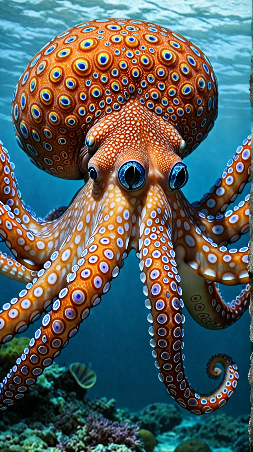 An exquisite and detailed ais-waterdrops octopus, glowing bioluminescence accentuated by large ais-waterdrops drops clinging to their bodies <lora:Waterdrops_Style_SDXL:1>