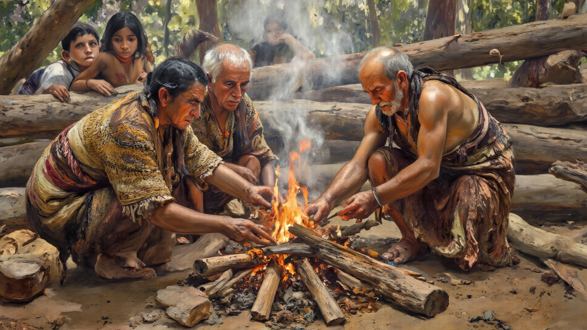 early humans with primitive tools