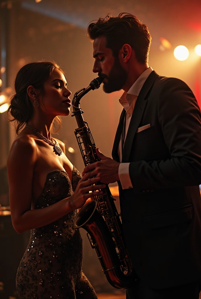 One girl and boy do sax hot seen