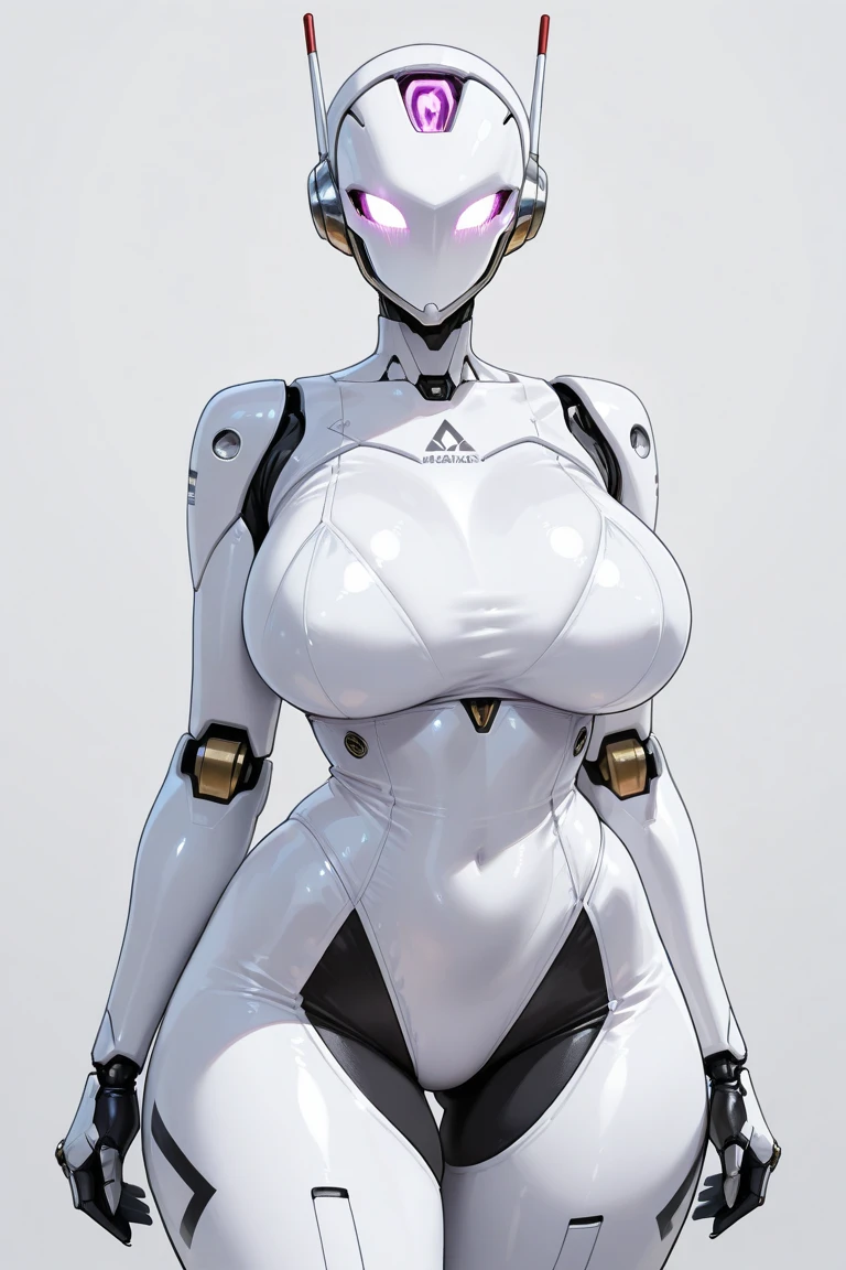 1girl, breasts, covered face, curvy, huge breasts, humanoid robot, claw hand, joints, no mouth, no eyed, robot, robot joints, shiny, shiny skin, simple background, solo, thick thighs, thighs, white background, wide hips, robot, humanoid robot, robot girl,