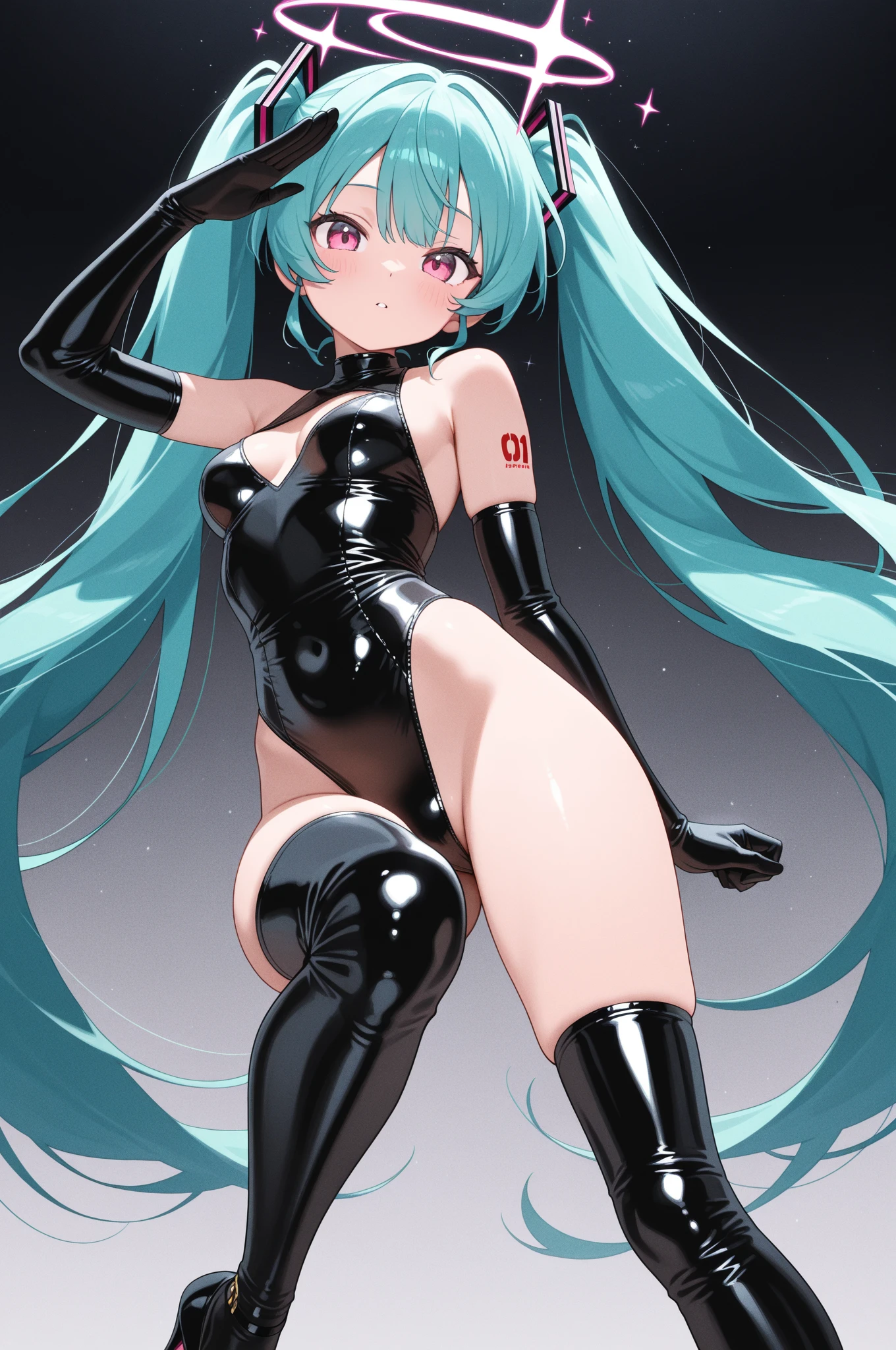 best masterpiece, ultra detailed, best quality, sharp focus, 12K, super high resolution picture, 3girls, hatsune miku, vocaloid,(Bontage leotard:1.5),(sitting on the 1girl:1.5), crossing legs, looking down, from bottom, looking at viewer, outdoors,evil aura,evil smile,full body,dark aura,(anime coloring:1.4),(cameltoe:1.2),