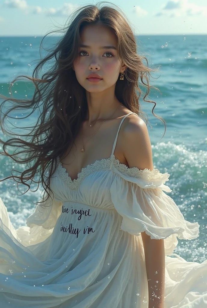 (8k, highest quality, masterpiece: 1.2), (hair_style), (realistic, photorealistic: 1.37), plump eyes, highest quality, masterpiece, in the summer sun, sky and sea background, shot on wooden deck, [small breasts], backlit, shooting from the waist up, camera angle from below, pose with hair raked up with hands, shot in natural light from morning to noon, Hairstyles and fashion styles that match the Japan trends of 2023, realistic, super detailed, 30s, actress, half Japanese and Russian half model, elaborate CG, slender, adorable, hairstyle matches the fashion of Japan in 2023 layer cut that flutters in the wind, delicate skin type, fine details and softness, model hair color is bright and soft, Choose a short-length T-shirt that matches the summer trends of 2023 and pair it with pale pastel colors for surf fashion.