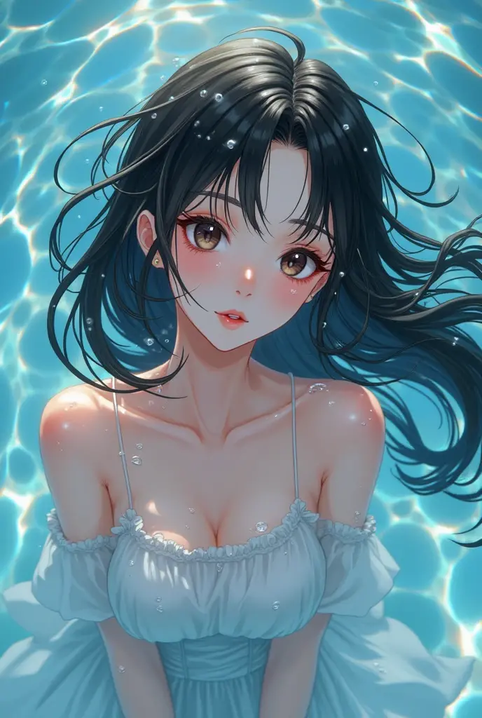 Anime girl in wet underwear