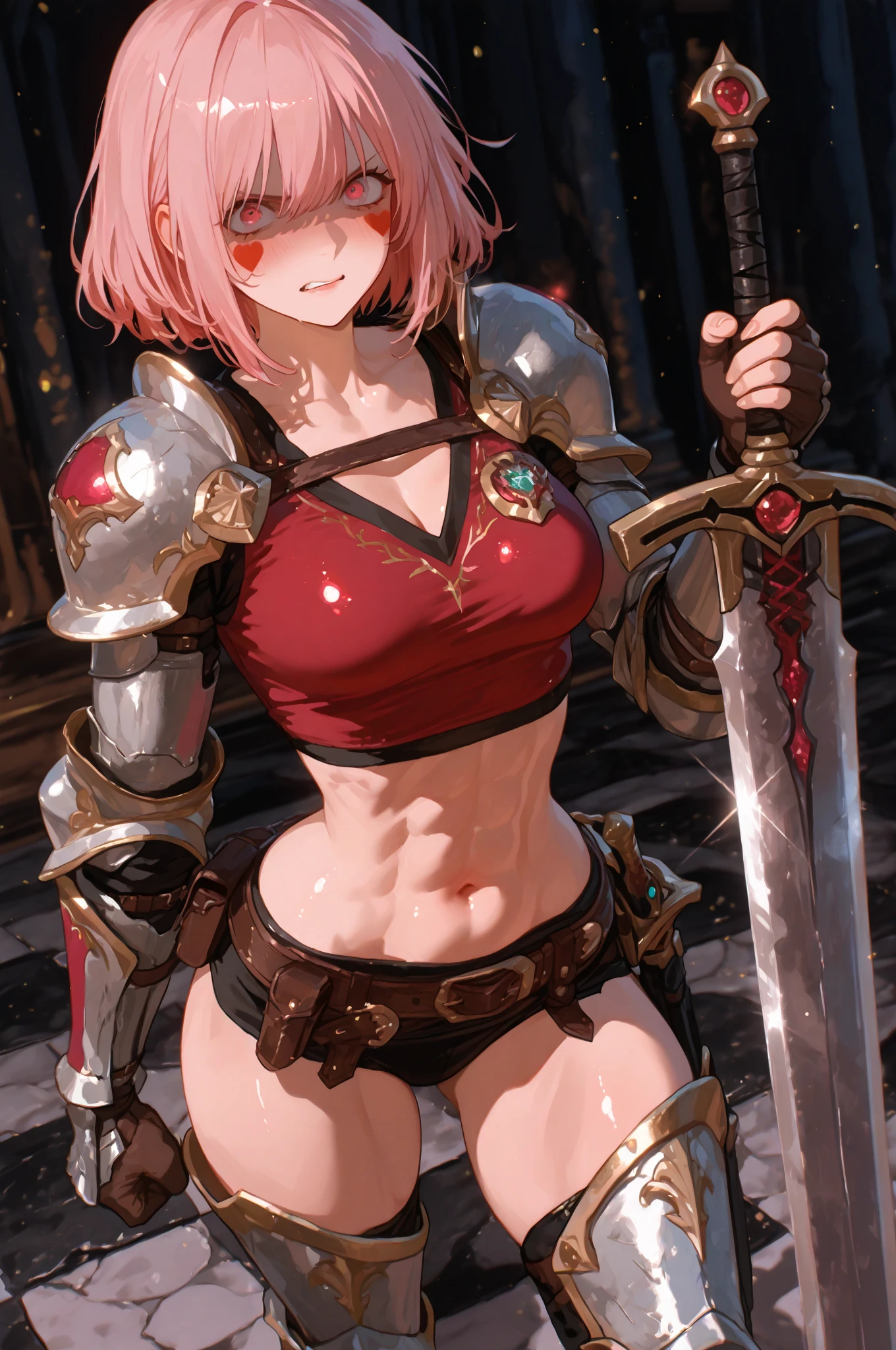 (masterpiece:1.2), high quality, high resolution, armorMaam, ponytail, armored dress, armor, armored legwear, single gauntlet, bra, pantyhose, nsfw,(ecstasy:1.3) ,(slut:1.2),(vulgarity:1.3),(fucked silly:1.1),(steam:1.1),(wet:0.8),(trembling:0.8),(tears:0.7) ,(drooling:0.6),(sweat:0.8), slender