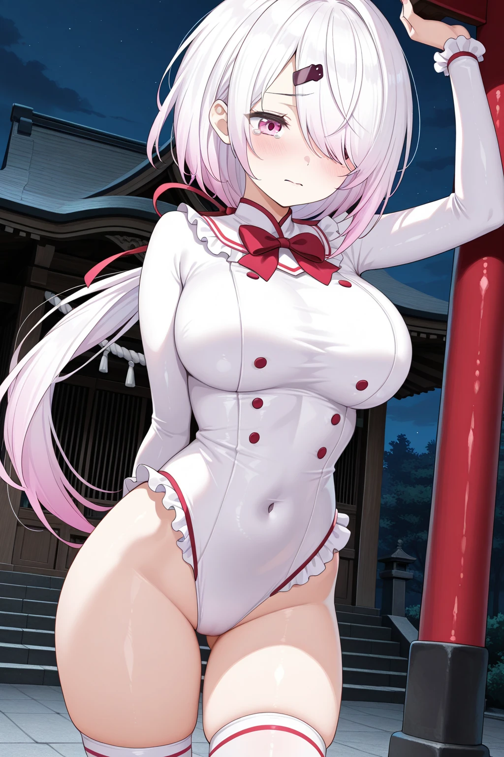 ((masterpiece)), ((Best quality)), (high resolution), (illustration), (an extremely delicate and beautiful), (ultra detailed beautiful face and eyes), nsfw,   1girl, leaning forward,  YukineChris, long hair, purple eyes, twintails, low twintails, ahoge, large breasts,  fishnet pantyhose, red a bow tie,  volumetric lightning, detailed skin texture, detailed, volumetric shadow, anime screencap,Highest quality, Sorceress, ancient babylonian nobility, ((tan skin:1.2)), (brown skin color),Long hair, twin braids, hair ornament, wine colored hair, smile, Below average size breasts, bare shoulders, (underboob:0 Raise your legs vertically、Ready your gun?、腕を前方に伸ばして谷間強調
M字Leg spread、between legs、Groin、Tentacles entangled、Leg spread、Spread your legs、Ecstatic expression 8K, masterpiece, Best_quality, high_resolution, ultra_details, detailed, 1girl, 独奏, looking_at_viewer, upper_body, indoors, braid, blurry, bangs, white_hair, blurry_background, collared_shirt, church, hair_ribbon, hair_between_eyes, sidelocks, depth_of_field, light_particles, window, french_braid, Alphonse Mucha Style, sharp focus, perfect hands, perfect face, perfect eyes, perfect light, dynamic light, natural light, Masterpiece, Best quality, red dress、Yukine Chris、Symphogear