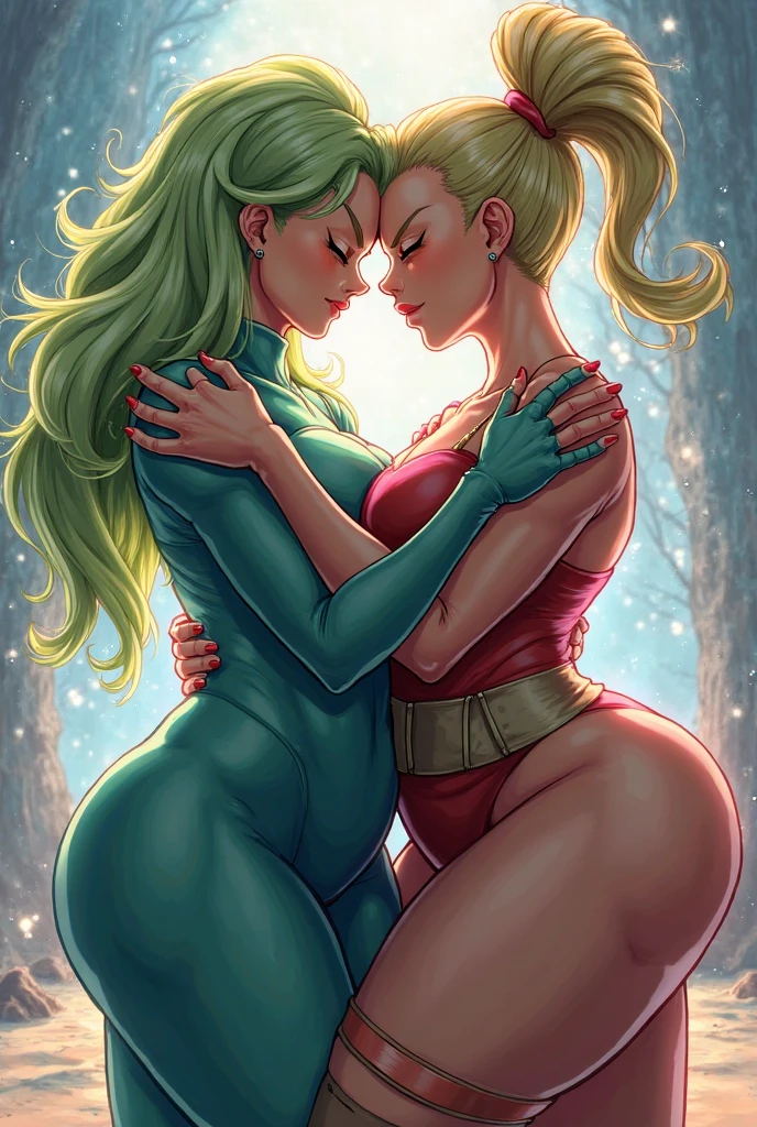 hulk fighting with she ra and shehulk naked kissing with athletic body slim waist big breasts big buttocks long hair busty and other poses 