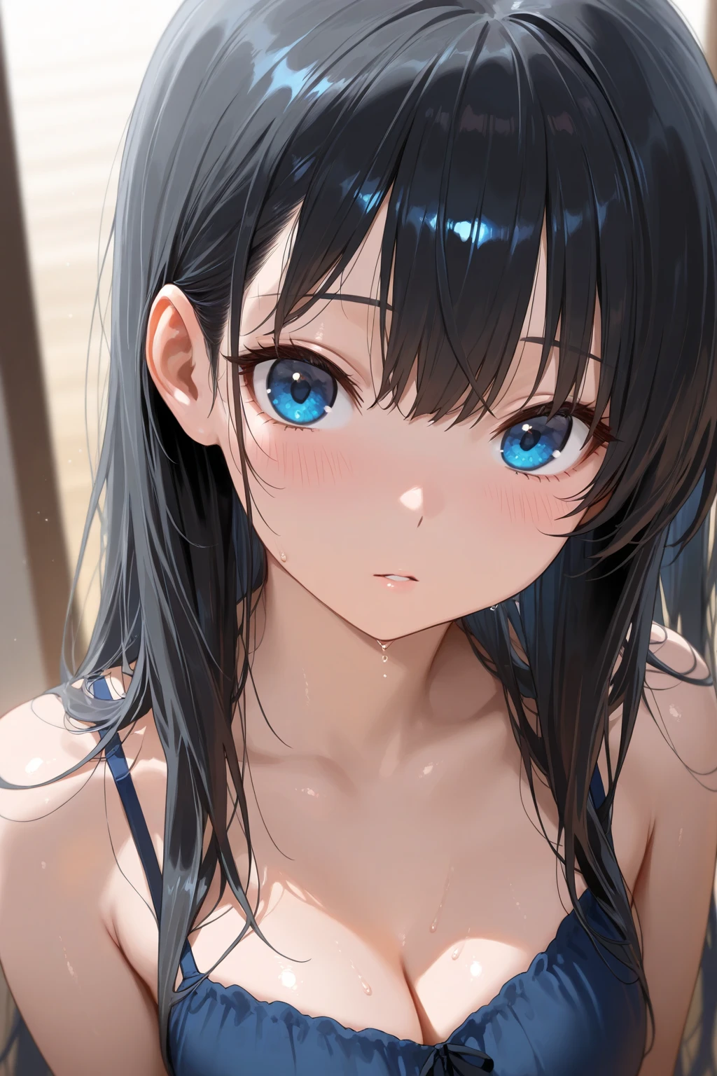 ((Highest quality)), ((masterpiece)), (detailed),(（nymph）),10 years old, Black Hair,(Childish face), (Straight Hair), Girl ,Medium Breasts , ((Blue eyes)),shy-smile , ((Naked)),（(topless)), Sunlight ,((close_up)), ((extreme_close_up)) , jungle, tropical rain forest,

