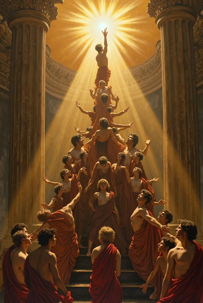 catalan castellers human impossible big tower they are real women like a incredible gian sculpture at the kingdom of julius caesar, roman historic works, hyper - detailed, world renowned artists, historic artworks society, antique renewal, intricate, elegant, extremely detailed, digital painting, artstation, cinematic lighting, concept art, smooth, sharp focus, illustration, art by artgerm and greg rutkowski and alphonse mucha, 8 k