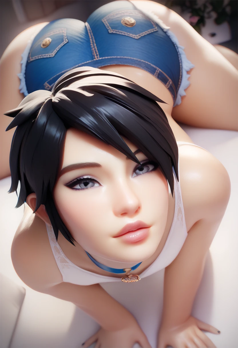 ((top down point of view, very pronounced wide angle lens photographic effect: 1.0)). Women, Caucasian, black fur, ((very short haircut: 0.5)), ((very short hair)), ((Attention to detail of very short hair..)), naked, ((big breasts)). fellatio to a man. sucking penis. on the rocks by the sea.