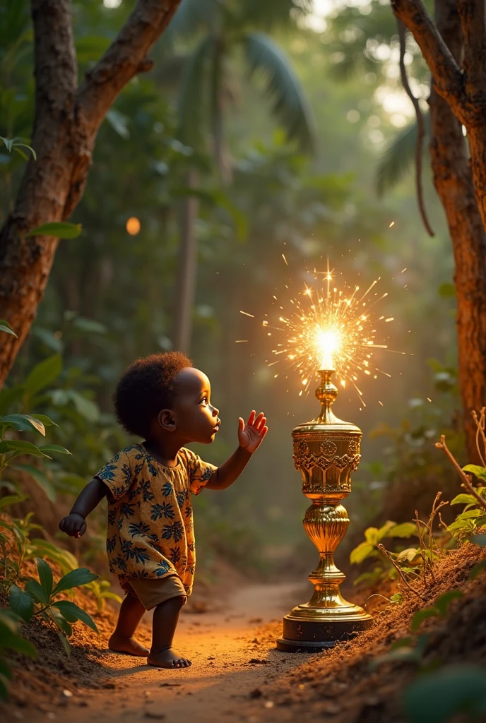 A ??? making wish for fruit and tree in glowing like magical