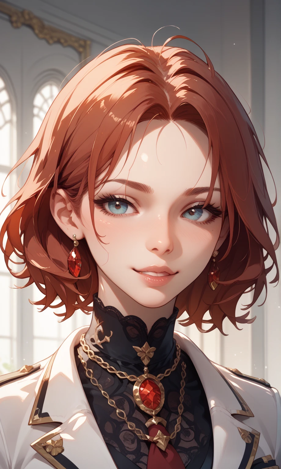 one-girl，vivid eyes，golden hair，Wavy curly hair，Red pop dress，conservativelydressed，Red earrings，beautiful hair ornaments，𝓡𝓸𝓶𝓪𝓷𝓽𝓲𝓬，ellegance，young，Pop，Hyper-Resolution，accuracy，detail render，（Delicate  portrayal）（Fine Brown hair portrayal）（highest  quality）（Master masterpieces）（High degree of completion）（a sense of atmosphere）tmasterpiece，ultra - detailed（half-body portrait）