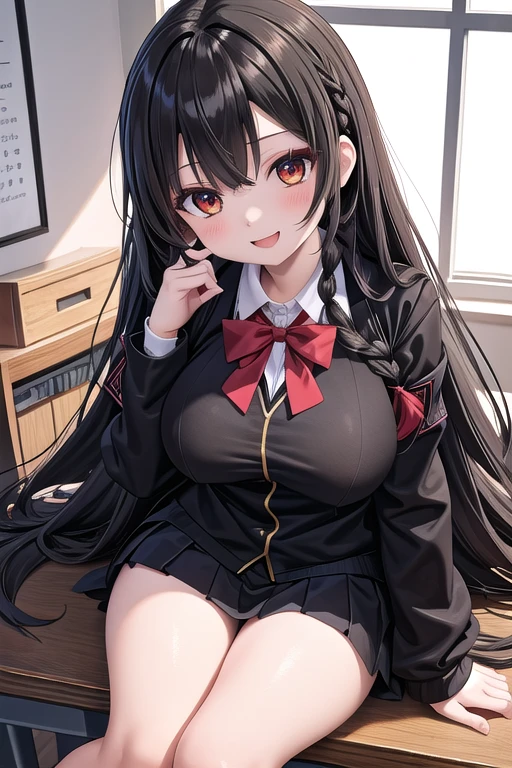 Stick your butt out in front of me,((masterpiece, highest quality, High resolution, 超High resolution, Pixel perfect, Depth of written boundary, 4K, RTX, High resolution))), One girl, single, alone, Beautiful Anime Girls, Beautiful art style, Anime characters, ((Long Hair, bangs, Black Hair, Simple hairpin)), ((Red eyes:1.4, Round eyes, Beautiful eyelashes, Realistic eyes)), ((Detailed face, Blushing:1.2)), ((Smooth texture:0.75, Realistic texture:0.65, Realistic:1.1, Anime CG Style)), Perfect body, ((Red bow tie, , Black jacket, Open jacket, Brown cardigan, White shirt, Black Skirt, Checked skirt)), smile,、Big Ass,Butt Exposed、Boobs exposed、Embarrassing erotic smile,((She lifts up her skirt and shows no panties))