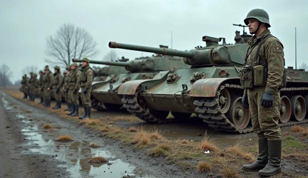 Tanks are abandoned at the battlefield。The tanks are dilapidated and rusty.、Place々Grass is growing on。There are many flowers blooming around the tank.、Quietly watching over and healing those who have finished fighting.。