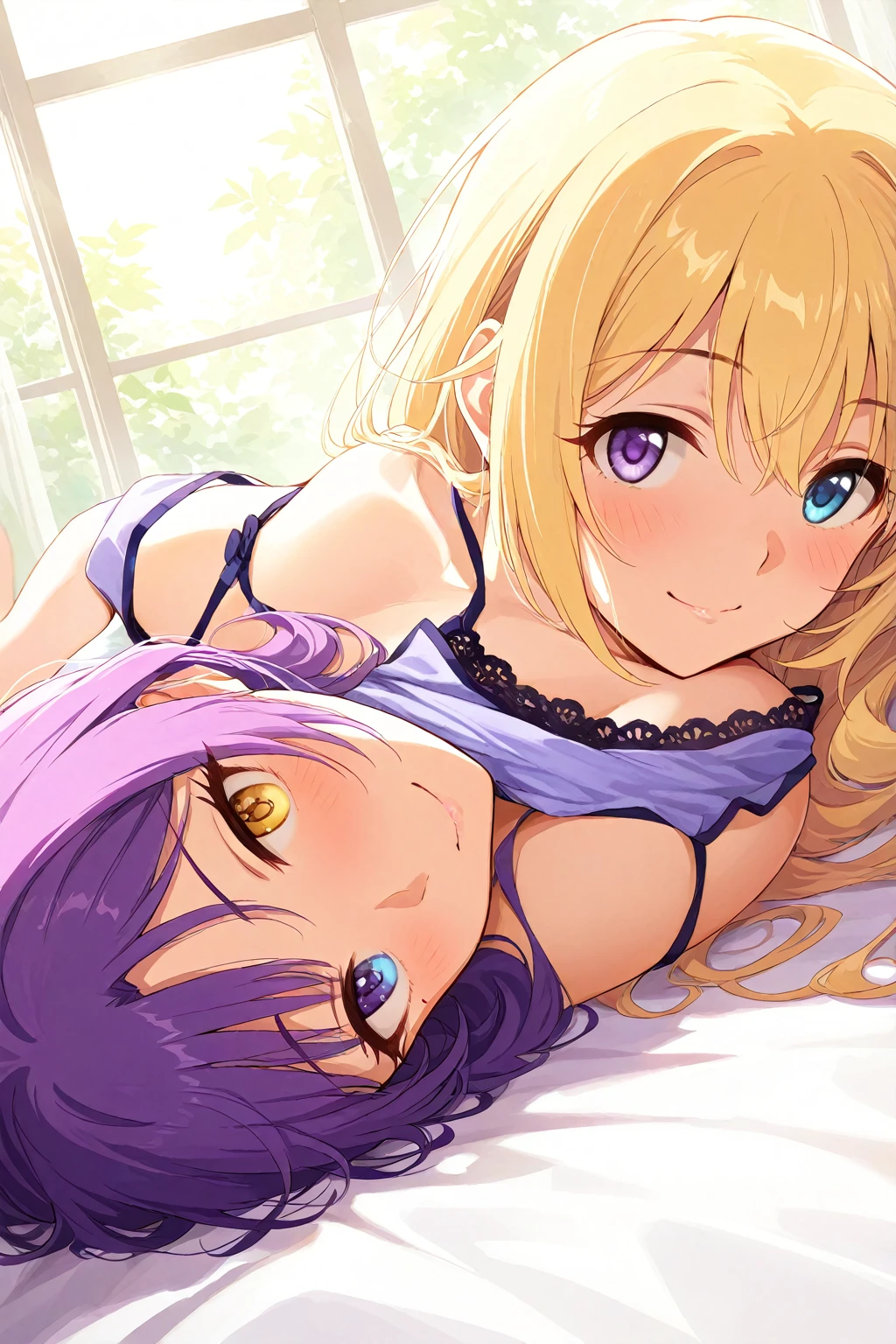 Highest quality、High resolution、Detailed Background、Beautiful face in every detail、Anatomically correct、Detailed facial expressions、Teenage beauty、Huge breasts、Big Ass、Perfect body line、Light color hair、Cute Eye Makeup、Cute Lip Makeup、Luxury、On a large bed、Accentuate your breasts、Smiling、Happy expression、
(Climb on all fours on the bed, facing backwards to highlight your buttocks:1.5)、
Decorative designs with lace and embroidery、High waist and shorts style々Design、Luxurious materials such as silk and satin are pleasant to the touch and look gorgeous.、
Materials such as lace and tulle allow you to enjoy a sense of transparency and softness.、
Bra and shorts set、The teddy bear is a one-piece underwear、The bra and shorts are integrated, making them easy to put on and take off, and allowing for easy movement.、A garter belt is a belt used to hold stockings in place.、Wearing a garter belt can make your legs look longer and sexier.、Camisoles are underwear that can also be worn as loungewear.、black、red、Pink is a classic popular color.。Blue and green colours are also popular.、very beautiful